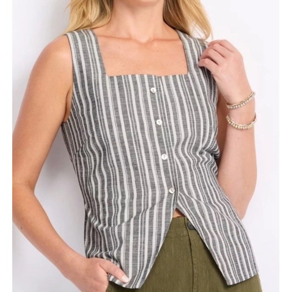 GILLI Womens Niko Vest Sz-XL Linen & Cotton. Lining 100% Rayon vertical Striped